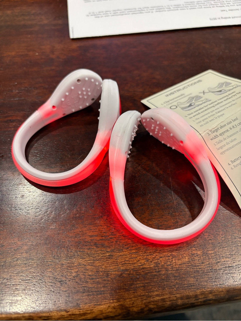 LED Shoe Clip Lights - White with Red Glow (Pair)